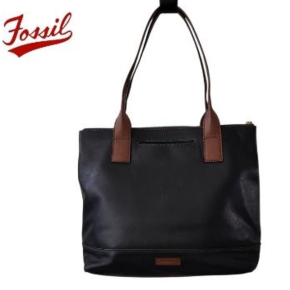 Fossil Leather Black Brown Handbag Purse Shoulder Satchel Tote Classic Women - Picture 12 of 16